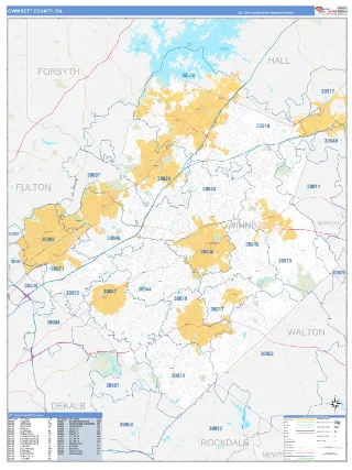 Gwinnett County, GA Business Reference style ZIP Code wall map