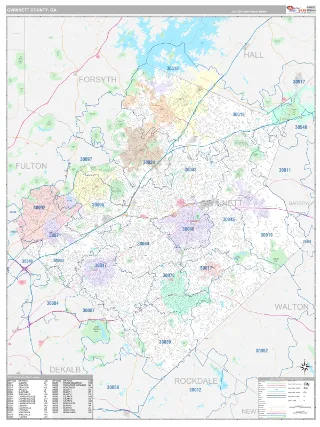 Gwinnett County, GA Classic style ZIP Code wall map