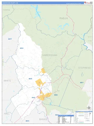 Habersham County, GA Business Reference style ZIP Code wall map