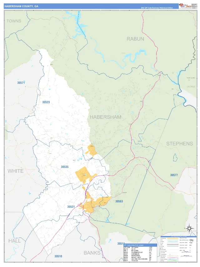 Habersham County, GA ZIP Code Wall Map, Business Reference style