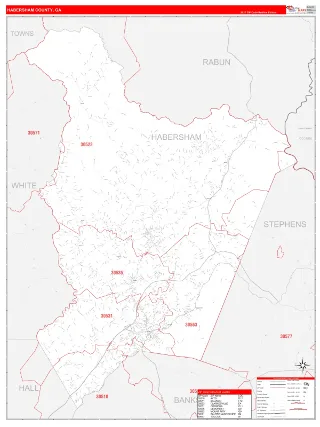 Habersham County, GA RedLine style ZIP Code wall map