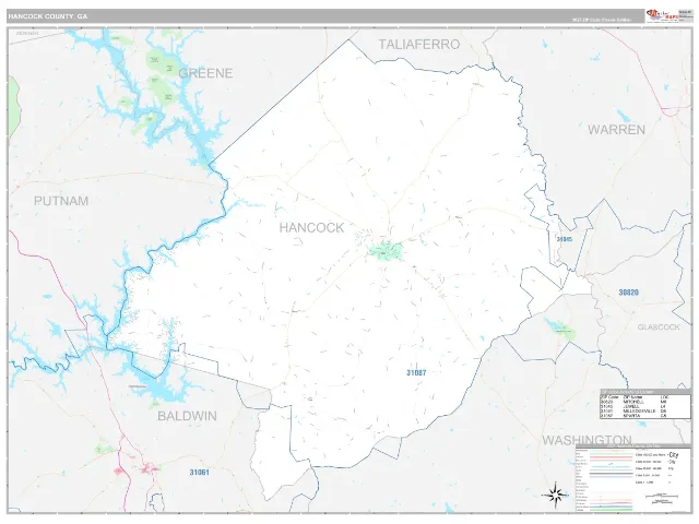 Hancock County, GA ZIP Code Wall Map, Classic style