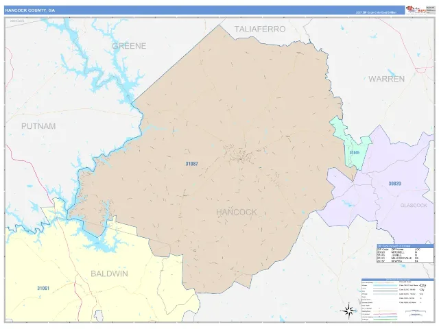 Hancock County, GA ZIP Code Wall Map, ColorCast style