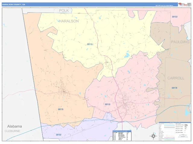 Haralson County, GA ZIP Code Wall Map, ColorCast style