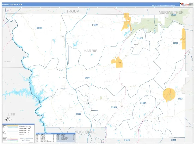 Harris County, GA ZIP Code Wall Map, Business Reference style