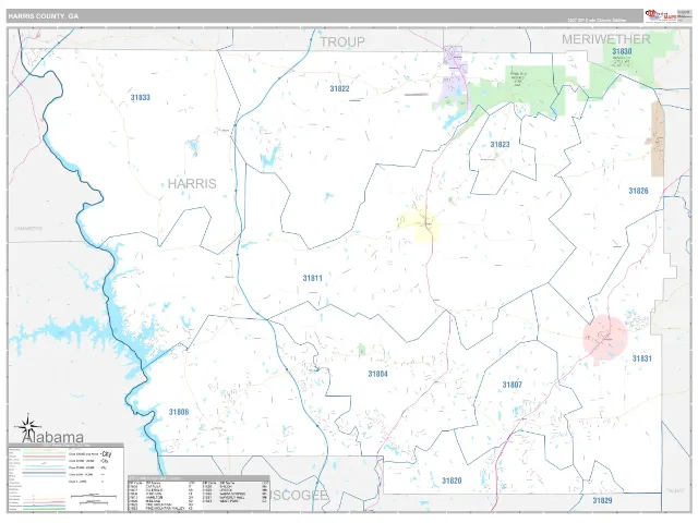 Harris County, GA ZIP Code Wall Map, Classic style