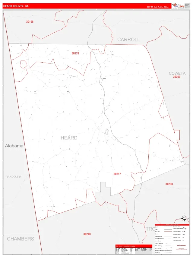 Heard County, GA ZIP Code Wall Map, RedLine style