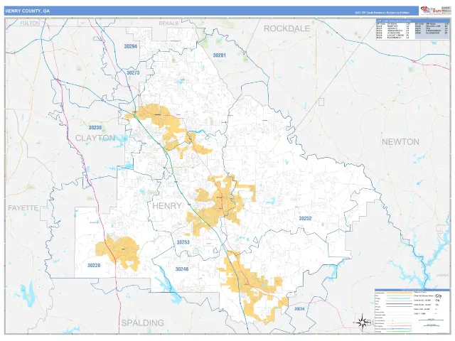 Henry County, GA ZIP Code Wall Map, Business Reference style