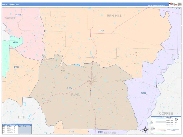 Irwin County, GA ZIP Code Wall Map, ColorCast style