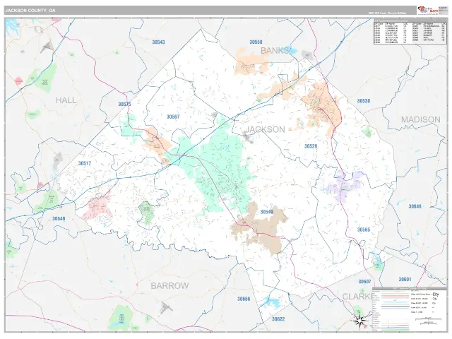 Jackson County, GA ZIP Code Wall Map, Classic style