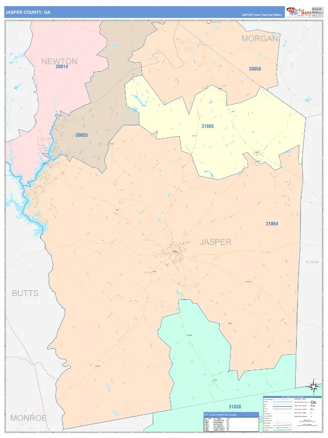 Jasper County, GA ZIP Code Wall Map, ColorCast style
