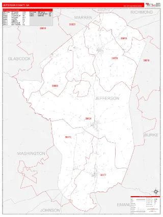 Jefferson County, GA RedLine style ZIP Code wall map