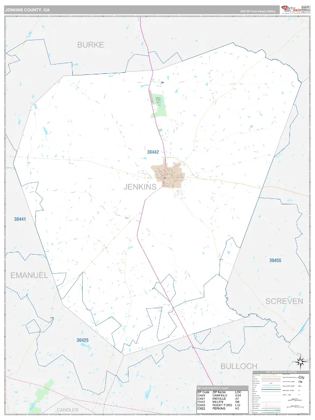 Jenkins County, GA ZIP Code Wall Map, Classic style