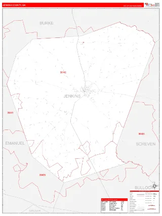 Jenkins County, GA RedLine style ZIP Code wall map