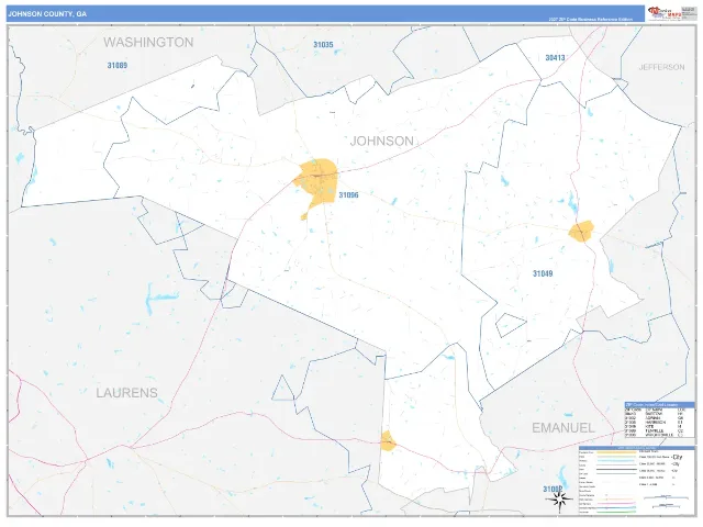 Johnson County, GA ZIP Code Wall Map, Business Reference style