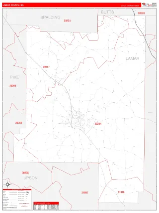 Lamar County, GA RedLine style ZIP Code wall map