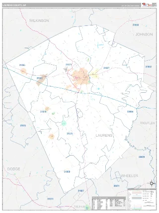 Laurens County, GA Classic style ZIP Code wall map