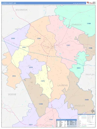 Laurens County, GA ColorCast style ZIP Code wall map