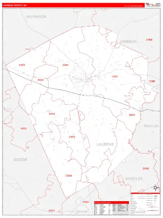 Laurens County, GA RedLine style ZIP Code wall map