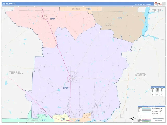 Lee County, GA ZIP Code Wall Map, ColorCast style