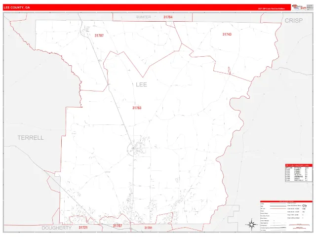 Lee County, GA ZIP Code Wall Map, RedLine style