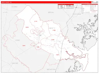 Liberty County, GA RedLine style ZIP Code wall map