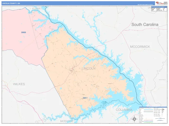 Lincoln County, GA ZIP Code Wall Map, ColorCast style