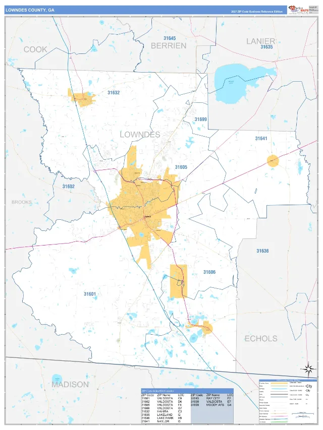 Lowndes County, GA ZIP Code Wall Map, Business Reference style