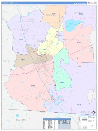 Lowndes County, GA ColorCast style ZIP Code wall map