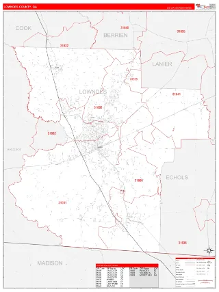 Lowndes County, GA RedLine style ZIP Code wall map