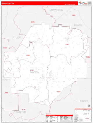 Macon County, GA RedLine style ZIP Code wall map