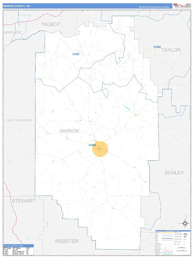 Marion County, GA ZIP Code Wall Map, Business Reference style