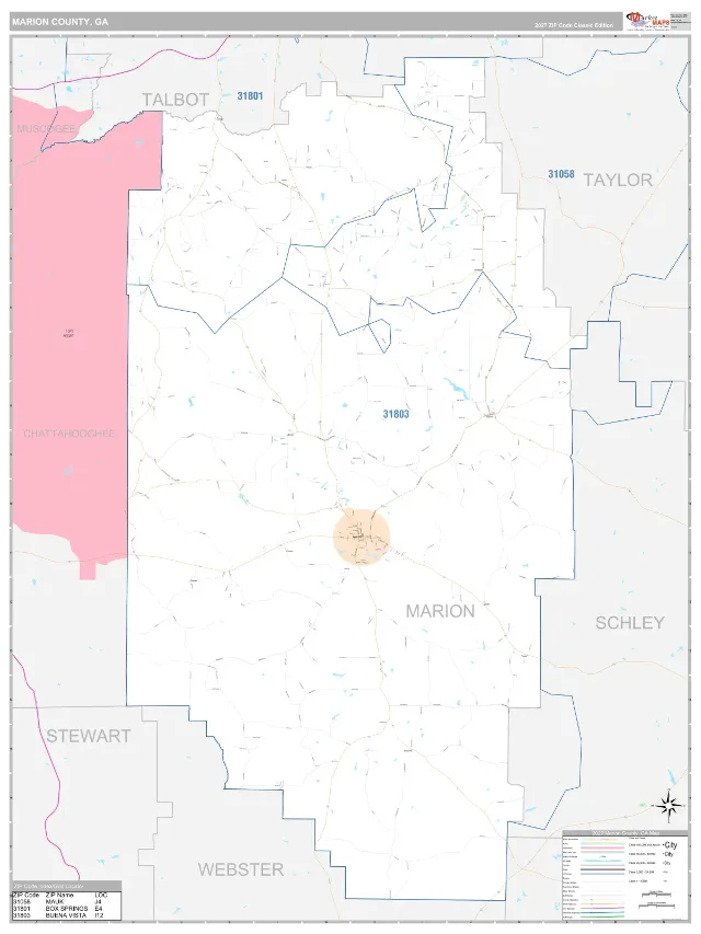Marion County, GA ZIP Code Wall Map, Classic style