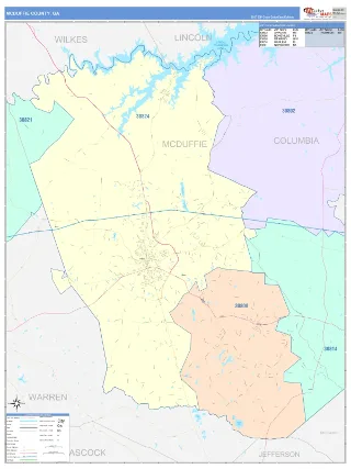 McDuffie County, GA ColorCast style ZIP Code wall map