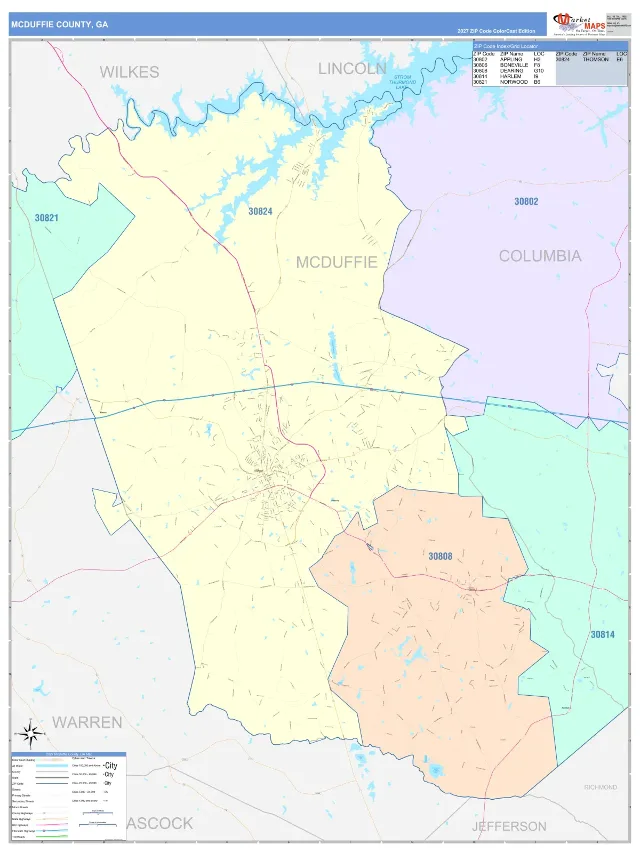 McDuffie County, GA ZIP Code Wall Map, ColorCast style