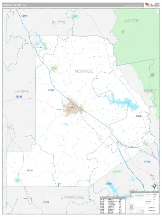 Monroe County, GA Classic style ZIP Code wall map