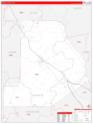 Monroe County, GA RedLine style ZIP Code wall map