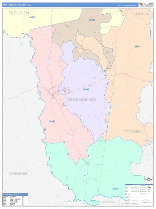 Montgomery County, GA ColorCast style ZIP Code wall map
