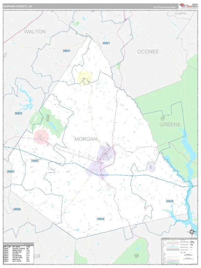 Morgan County, GA ZIP Code Wall Map, Classic style
