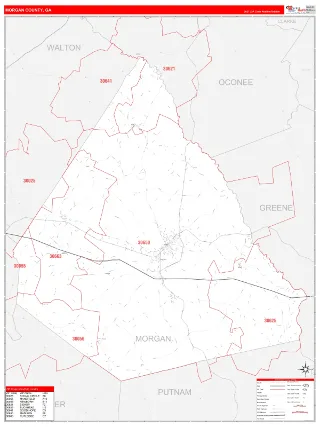 Morgan County, GA RedLine style ZIP Code wall map