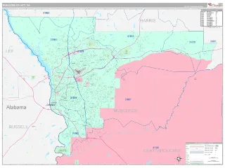 Muscogee County, GA Classic style ZIP Code wall map