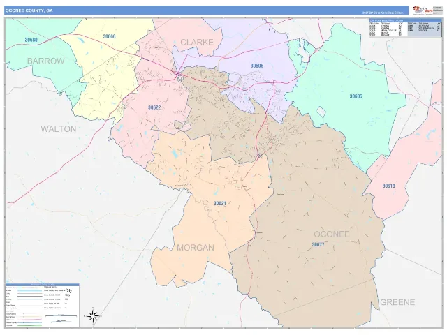 Oconee County, GA ZIP Code Wall Map, ColorCast style