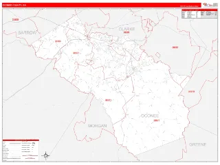 Oconee County, GA RedLine style ZIP Code wall map