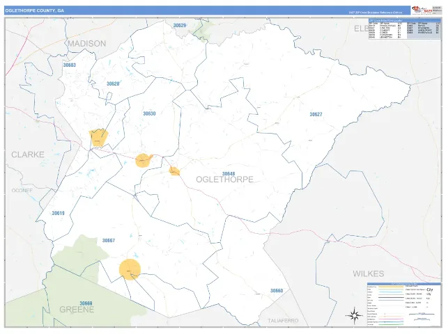 Oglethorpe County, GA ZIP Code Wall Map, Business Reference style
