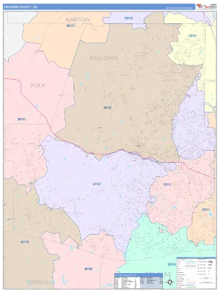 Paulding County, GA ColorCast style ZIP Code wall map