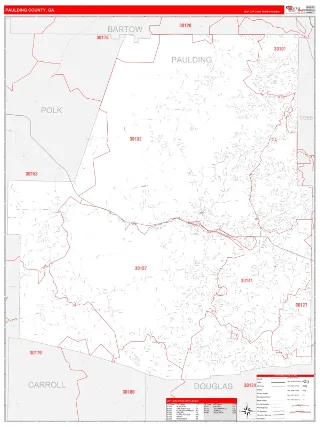 Paulding County, GA RedLine style ZIP Code wall map