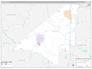 Peach County, GA Classic style ZIP Code wall map