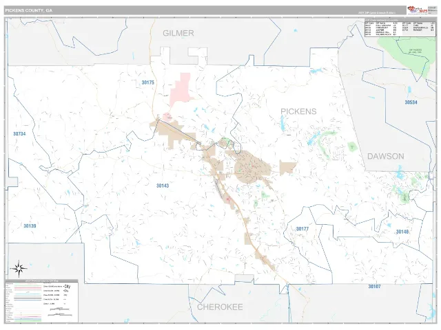 Pickens County, GA ZIP Code Wall Map, Classic style