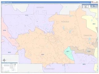 Pickens County, GA ColorCast style ZIP Code wall map