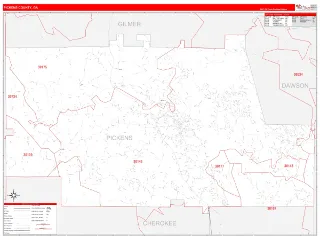 Pickens County, GA RedLine style ZIP Code wall map